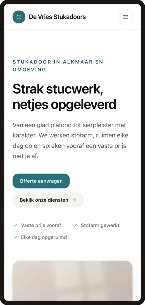 Dezelfde website op een telefoon